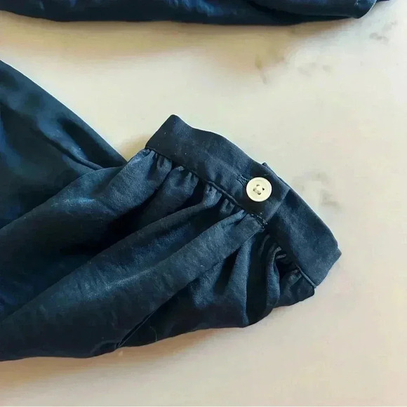 Loft Blue Peasant Top Long Sleeve Tie V Neck Silky Size M - Picture 6 of 13